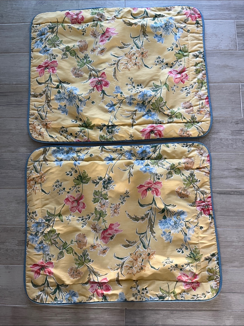 2 vintage Laura Ashley standard multi floral print yellow pillow shams yellow